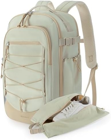 BAGSMART Carry On Travel Backpack, 17 Inch Large Travel backpack Carry On Flight Approved, Anti-theft Personal Item Backpack Travel Bag With Shoe Bag, 30L Water Resistant Casual Daypack, Beige