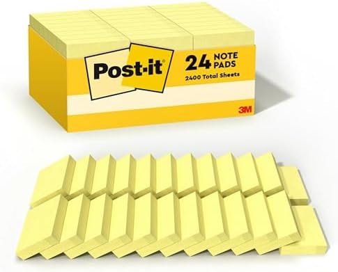 Post-it Notes, 1.38 x 1.88 in, The Iconic Canary Yellow Note, 24 Pads