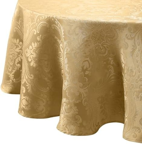 Threadmade Caiden Elegance Damask Tablecloth, Gold - 60" W x 84" L Oval