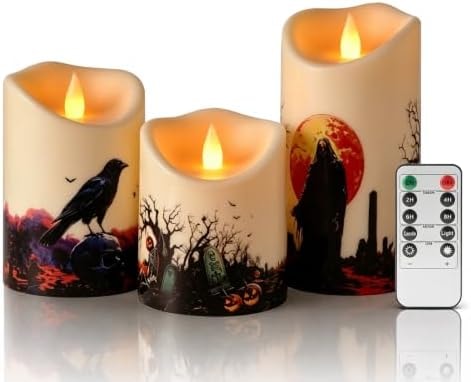 Artmarry Halloween Flameless Candles Set of 3 Included 10-Key Remote