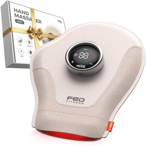 fed fitness Hand Massager with Heat and Compression, 6 Modes 9 Intensitives, Upgraded Finger Palm Wrist Massager, Cordless Portable Hand Massage Tool, Gifts for Women Men