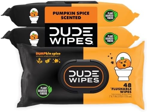 DUDE Wipes Dumpkin Spice Adult Flushable Wipes, Pumpkin Scented, 144 Count