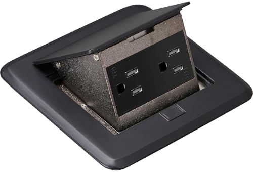 Pop-Up Floor Outlet, Electrical Box for Wood Sub-Flooring with 15 Amp TR Duplex Receptacle, Black