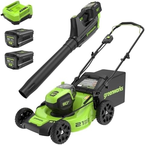 Greenworks 80V 21in Mower/Blower Kit, (2) 2.0 Ah Batteries and Charger