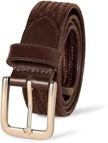 Amazon Essentials Mens Tubular Stretch Weave Belt, Brown, 38