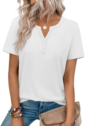 Zeagoo Shirts for Women Short Sleeve Tunic Tops Business Office Blouses Dressy Casual Summer Clothes A-White