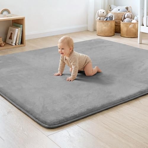PAPAMAT 1.3" Thick Baby Play Mat 39x59 Memory Foam Play Mat, Light Grey