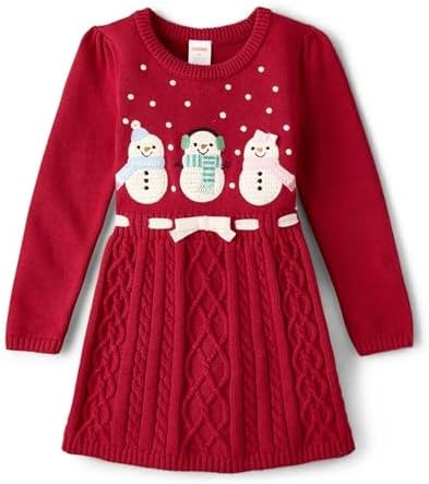 Gymboree,Girls,and Toddler Long Sleeve Sweater Dresses,Red Snowman,12 Months,18 Months