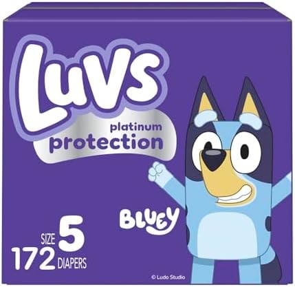 Luvs Size 5 Baby Diapers, Platinum Protection Bluey Diapers for Day & Night,Size 5 (27+ lb), 172 Count