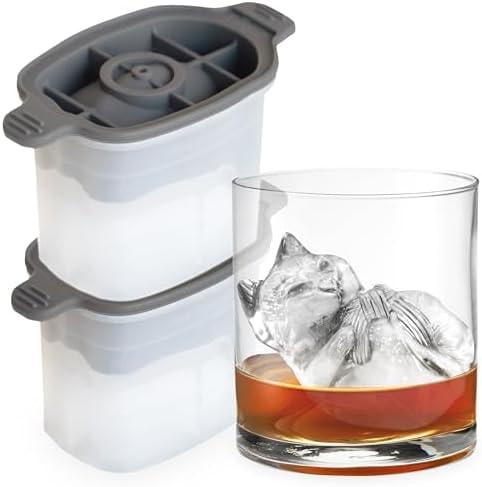 Tovolo Cat Ice Cube Mold with Yarn Pack of 2 Large Kitten Ice Molds for Whiskey Cocktails, Easy Fill No Leak Silicone Cat Shaped Ice Cube Gifts for Pet Lovers Stackable Dishwasher Safe BPA Free