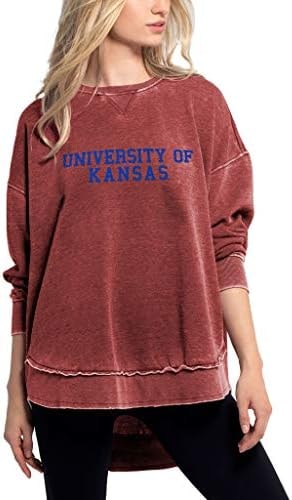 chicka-d NCAA Kansas Jayhawks Womens Burnout Crew Sweatshirt, Cardinal, Large