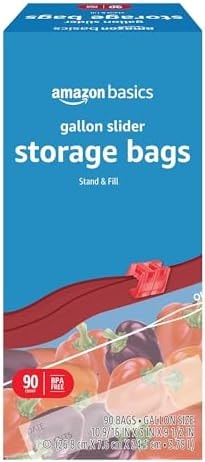 Amazon Basics Slider Gallon Food Storage Bags, BPA Free, Stand-Up Bottom, Easy to Fill, 90 Count