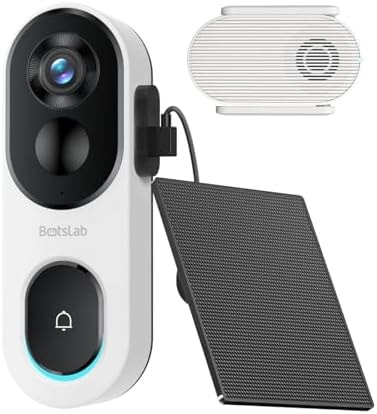 BOTSLAB Solar Powered Doorbell Camera Wireless, No Subscription Required, 2K Video Doorbell with Head-to-Toe View, Package Detection, Human Detection, 2-Way Audio, Easy Installation, 2.4GHz WiFi Only