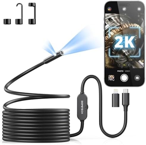 DEPSTECH 2K Endoscope Camera with Light, Dual Lens 2560P Phone Borescope