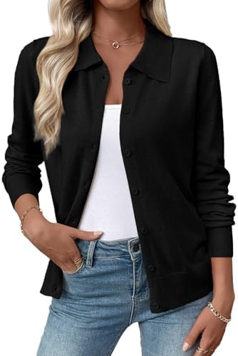 EVALESS Womens Lightweight Cardigan Sweaters Fall Teacher Outfits Black 2XL