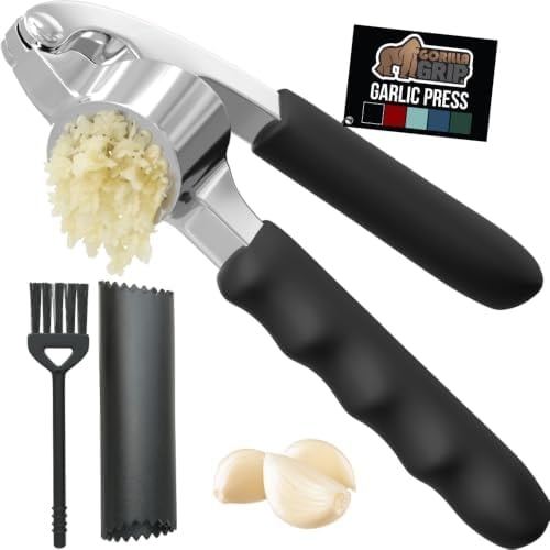 GORILLA GRIP Garlic Peeler and Press Set, Heavy Duty Mincer, Black
