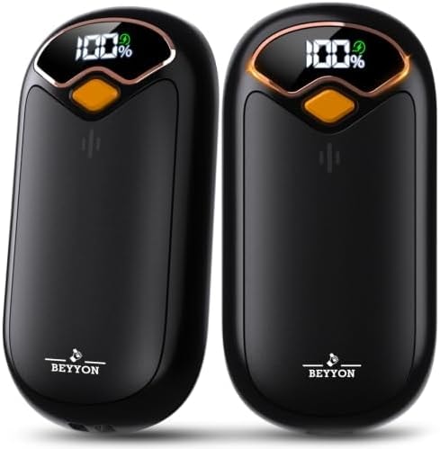 BEYYON Hand Warmers Rechargeable - Electric Hand Warmer Rechargeable 2 Pack, LED Display, 4 Heat Levels Reusable, USB, Magnetic Portable Handwarmers for Golf/Camping/Hunting, Gift for Women, Men