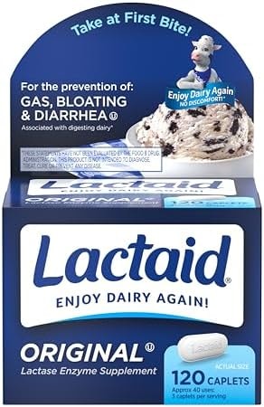Lactaid Original Strength Lactose Intolerance Caplets, 120 Ct
