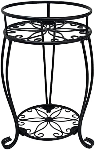 CASIMR 2 Tier Plant Stand, 19.2 inch Tall Metal Potted Holder Rack,Indoor Outdoor Multiple Flower Pot Shelf Rustproof Iron Garden Container for Garden Patio Living Room Corner Balcony, Black