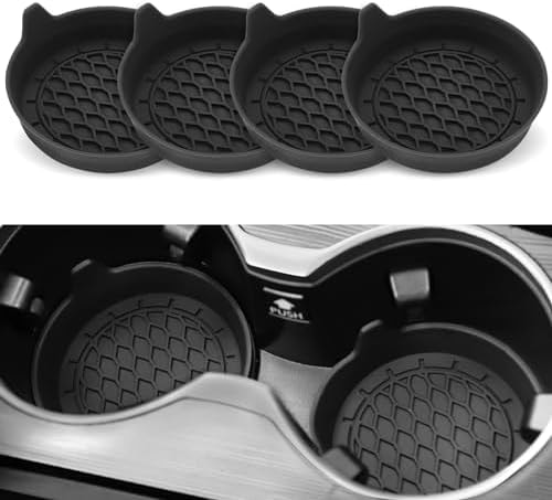 SINGARO Car Cup Holder Coaster, Silicone Cup Holder Insert, Universal Non-Slip Cup Holders, Car Accessories Interior for Women and Man Interior Sets 4 Pack Black
