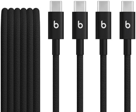 Beats USB-C to USB-C Woven Cable 2 Pack Fast Charging Durable/Tangle-Free Compatible Charger for Apple & Android Devices (1.5 m, 5 ft) - Bolt Black
