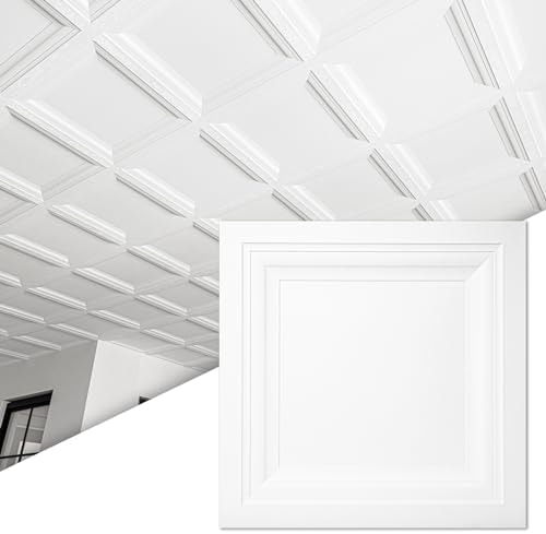 Art3d 12-Pack Square Drop Ceiling Tile 2ft x 2ft in White, PVC Ceiling Panel 24 x 24in. - Compatible with 15/16" Drop Ceiling Grid System