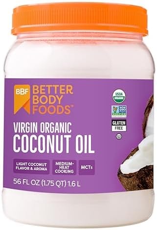 BetterBody Foods Organic Unrefined Coconut Oil - Hair & Skin Moisturizer, Baking & Cooking Oil - Light Aroma and Flavor - Butter Alternative - 56 Fl Oz