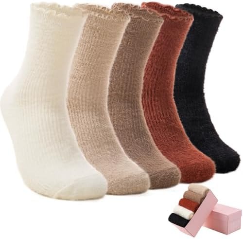 SISOSOCK 5 Pairs Fuzzy Soft Cozy Comfy Socks Warm Birthday Gifts for Women
