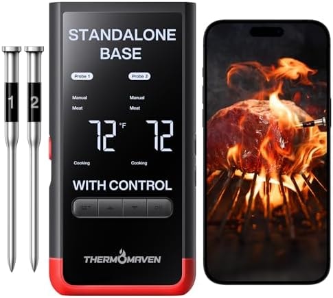 ThermoMaven Smart Bluetooth Wireless Meat Thermometer: Standalone Base, WiFi Unlimited Range, 6 Sensors with NIST Certified Accuracy, 2 Probes for Kitchen, BBQ, Grill, Oven, Smoker, Rotisserie