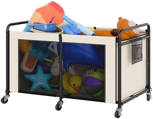StorageWorks 210 Gallon Pool Float Storage, Mesh Pool Toy Storage Bin with Wheel and Side Pockets, Large Swimming Organizer, Outdoor Noodles Holder, Beige