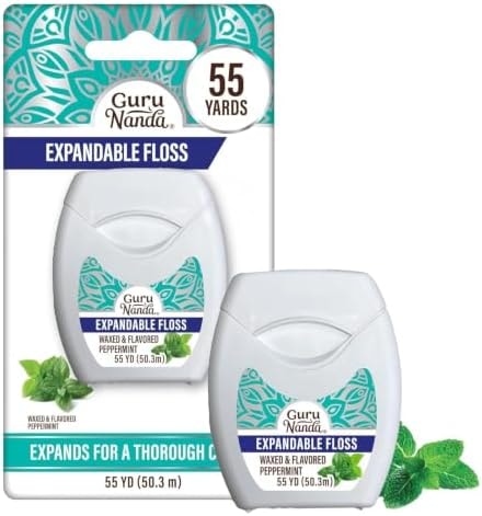 GuruNanda Expandable Waxed Dental Floss for Gentle, Deep Cleaning Wide Teeth Flossing - Peppermint Flavor - 55 Yards, 1 Count