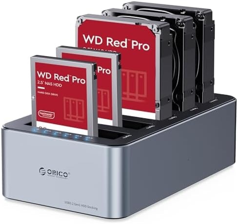 ORICO USB C 5 Bay Hard Drive Cloner/Duplicate Hard Drive Docking Station Aluminum USB 3.2 Gen 1 for 2.5''/3.5'' SSD HDD Up to 20TB-6656C3