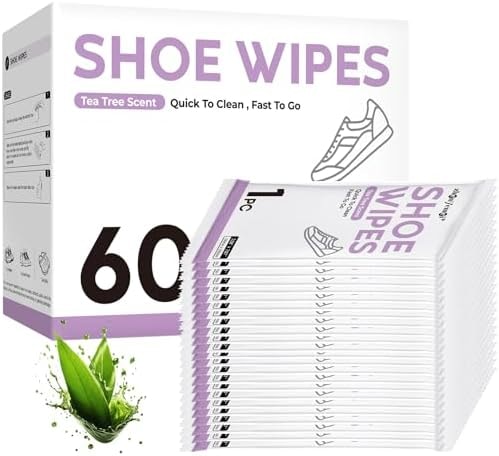 ZHENYEMEI 60 Packs Sneaker Cleaner Wipes, White Shoe Quick Cleaning Wipes for Dirt Stain, Disposable Shoe Cleaner, Travel Essential Shoe Cleaning Kit for Leather, Individually Wrapped