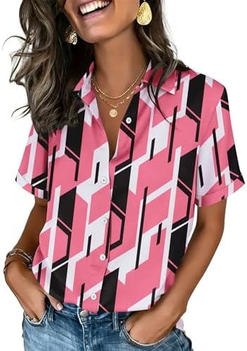 Zeagoo Cute Tops for Women Short Sleeve Summer Shirts Button Down Blouses
