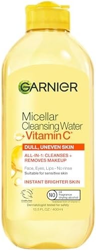 Garnier Micellar Water with Vitamin C, Facial Cleanser & Makeup Remover, Brightening & Hydrating, For All Skin Types, Vegan, Cruelty Free, 13.5 Fl Oz (400mL), 1 Count