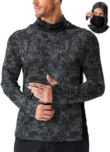 PINSPARK Mens UPF 50+ Sun Camo Hoodie with Mask Quick Dry UV Long Sleeve