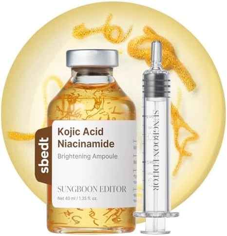 SUNGBOON EDITOR Glow Intensive Kojic Acid Ampoule, Radiance-Boosting Serum for Face with Kojic Acid, Turmeric & PHA, For Uneven Skin Tone & Dark Spot Care, Korean Skincare Serum, 1.35 fl oz