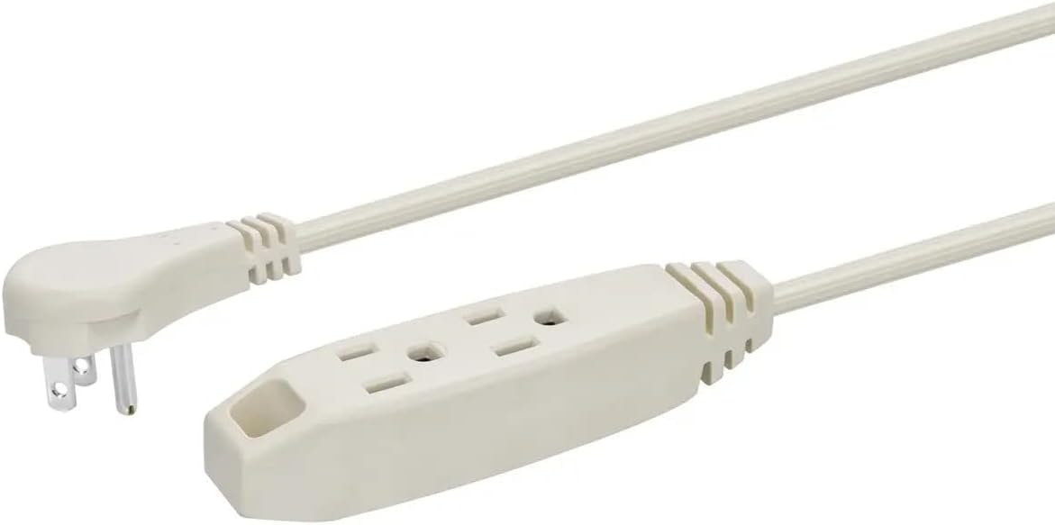 Monoprice 3-Outlet Flat Plug Household Extension Cord - Low-Profile 5-15P, 13 Amp, 3-Prong, 16AWG, 10 Feet, White