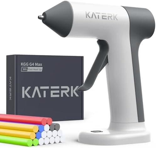 Katerk Cordless Hot Glue Gun Kit, 30s Fast Heating, Mini Glue Gun with 20 Glue Sticks, Compact & Portable with 2500mAh Built-in Battery, Auto Shut-Off, Perfect for DIY, School Crafts & Repairs (White)