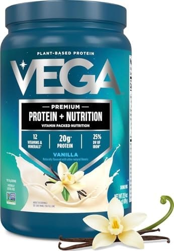 Vega Protein + Nutrition – 20g Plant Based Vegan Protein Powder, Vanilla for a Dairy-Free Protein Shake – Large Tub, 1.3lbs (18 Servings)