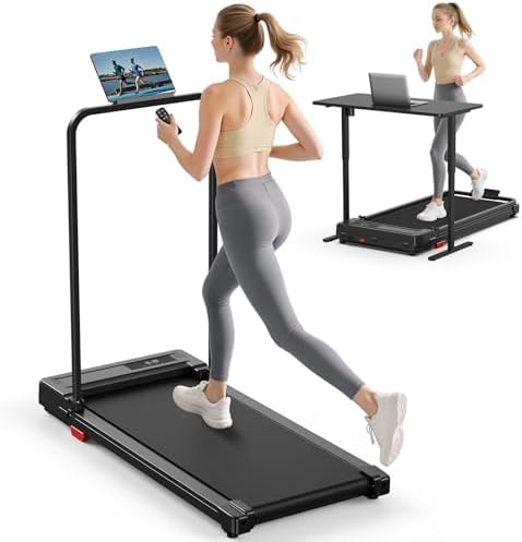 Walking Pad Treadmill, Treadmills for Home with Handle Bar, Caminadoras para Hacer, Portable Small Desk Caminadora, Electrica Casa Foldable Pads, Folding Runing Machine, Remote Control, 4MPH - Red