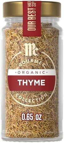 McCormick Gourmet Collection Thyme, Organic, Non GMO, Our Best Herbs & Spices, Warm, Aromatic Flavor Enhances Soups, Stews, Grilled Meats, Vegetables & Mediterranean Dishes, 0.65 oz