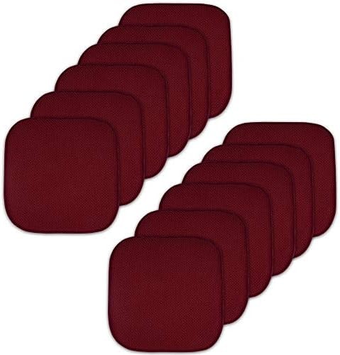 Sweet Home Collection Memory Foam Chair Cushion Honeycomb Pattern Solid Color Slip Non Skid Rubber Back Ultimate Comfort and Softness Rounded Square 16" x 16" Seat Cover, 12 Pack, Wine Burgundy
