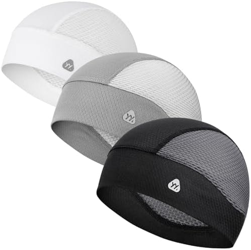 YANIKY Cooling Skull Caps for Men, Breathable Mesh Helmet Liner Sport Skull Caps for Women Sweat Caps Lightweight Cycling Cap (Black+Grey+White)