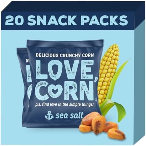 LOVE CORN Sea Salt Crunchy Roasted Corn Snack, 0.7oz x 20, Gluten Free