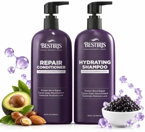 Triple-Action Repair Shampoo and Conditioner Set with Caviar Extract, Keratin & Ceramide NP, Hydrating and Nourishing Hair Care for Dry, Damaged & Frizzy Hair, Smooth Shine, 2 * 16.2 oz