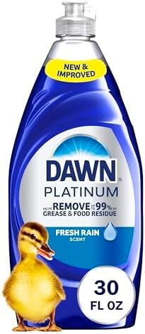 Dawn Platinum Dish Soap Fresh Rain Scent Liquid Dishwashing Detergent, Powerful Dawn Dish Soap for Tough Grease Removal, 30 oz