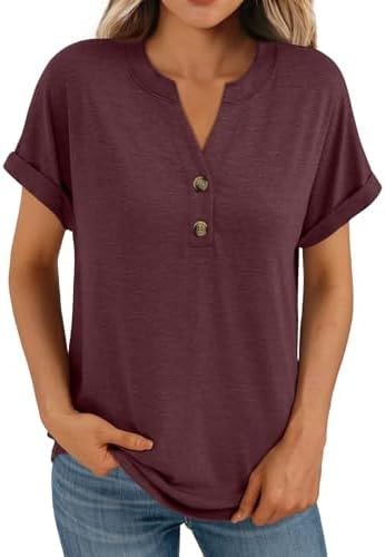 AUTOMET Womens Short Sleeve Tops Henley Dressy Casual Cute Summer Tops 2026