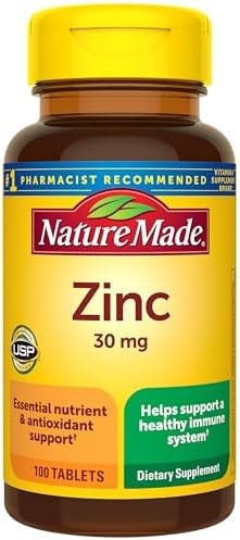 Nature Made Zinc 30 mg, Zinc Supplements for Men & Women, Dietary Supplement for Immune Health and Antioxidant Support, 100 Tablets, 100 Day Supply