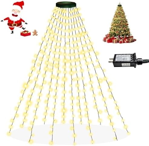 Easy Christmas Tree Lights 8.2FT 420 LED Cascading Twinkle Lights with Ring